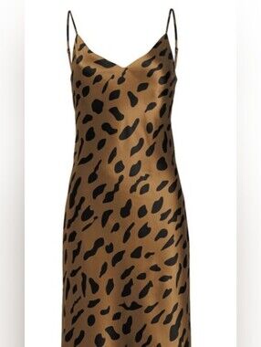 L'AGENCE Camel and Black Patterned Silk Dress
